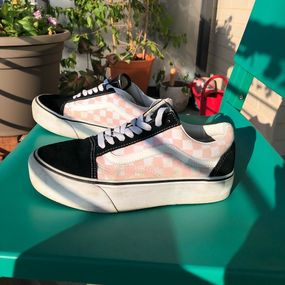 pink and black platform vans